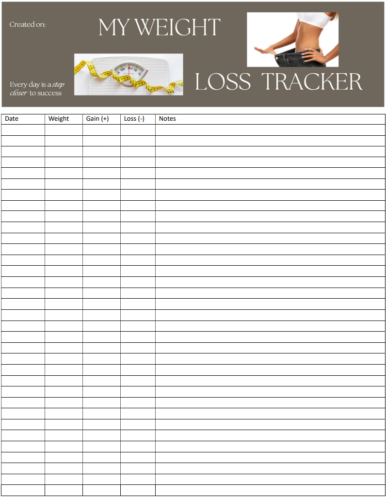 Print to Paper Weight Loss Tracker